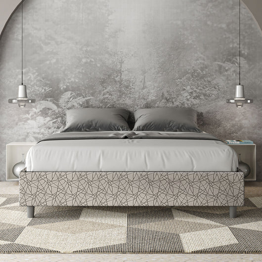Letto Matrimoniale 160x210 cm con Rete e Contenitore Giroletto con Alzata Comoda Imbottito in Tessuto Era Azelia Grigio