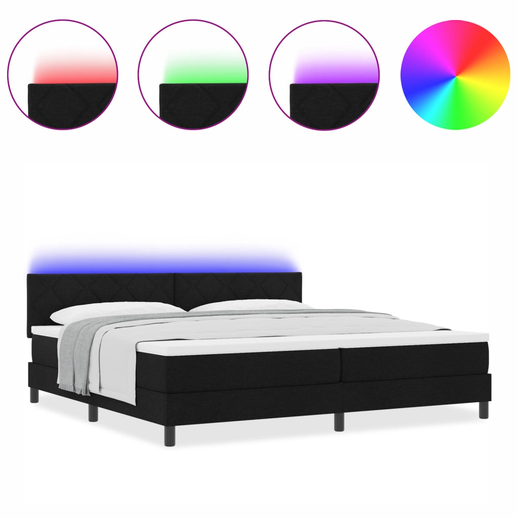 Letto con Box Spring e Materasso & LED Nero 200x200 cm Tessuto