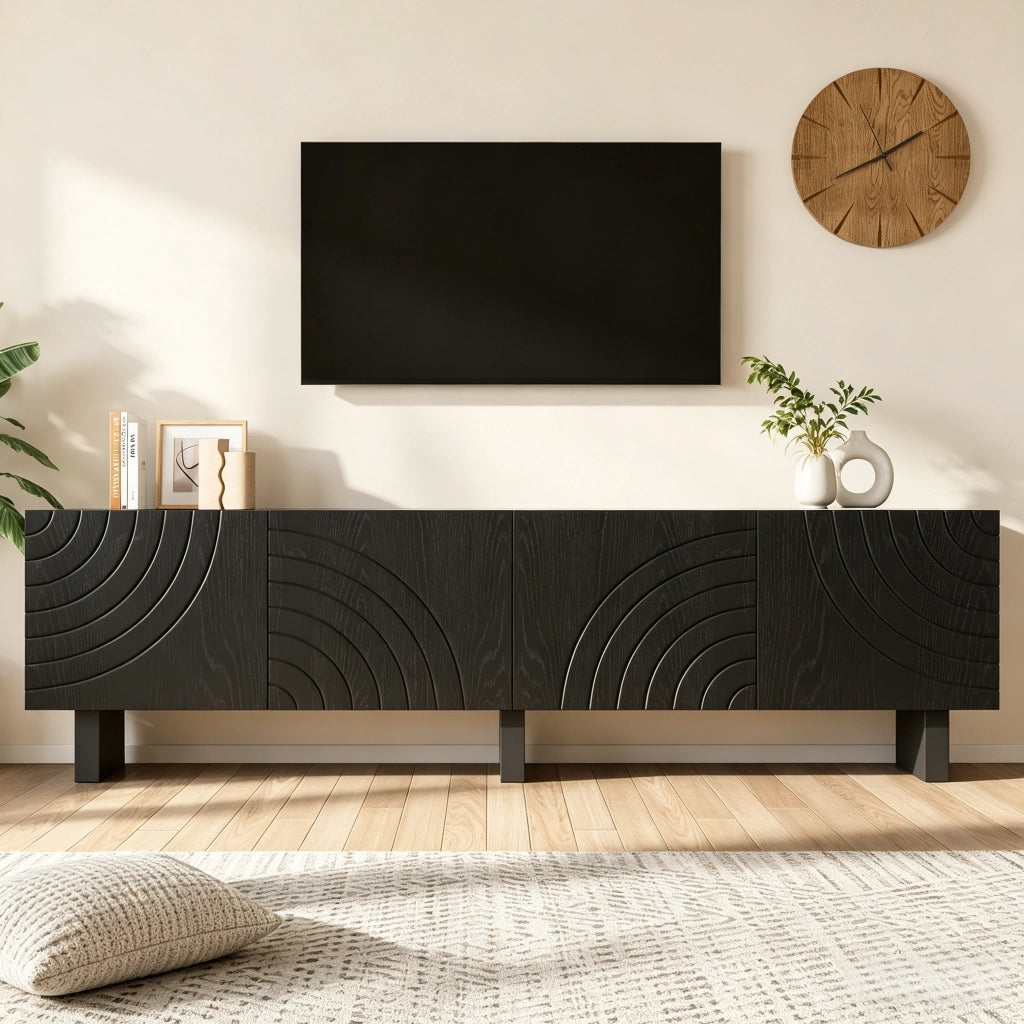 Mobile porta TV con 4 ante e 30 kg di portata in truciolato per soggiorno nero per TV fino a 75 pollici 180 × 40 × 55 cm
