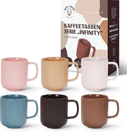 Set di 6 tazze in ceramica, grandi tazze da caffè, 420 ml, tazze da caffè in inchiostro pastello, giallo, verde e blu, tazze da caffè artigianali, tazze da caffè in design scandinavo (mix)