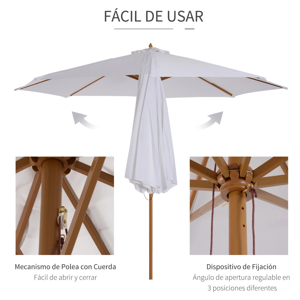 Ombrellone da giardino esterno ?300 cm ¨C zephmum ¨C bianco, legno, techo ventilado, poste smontabile