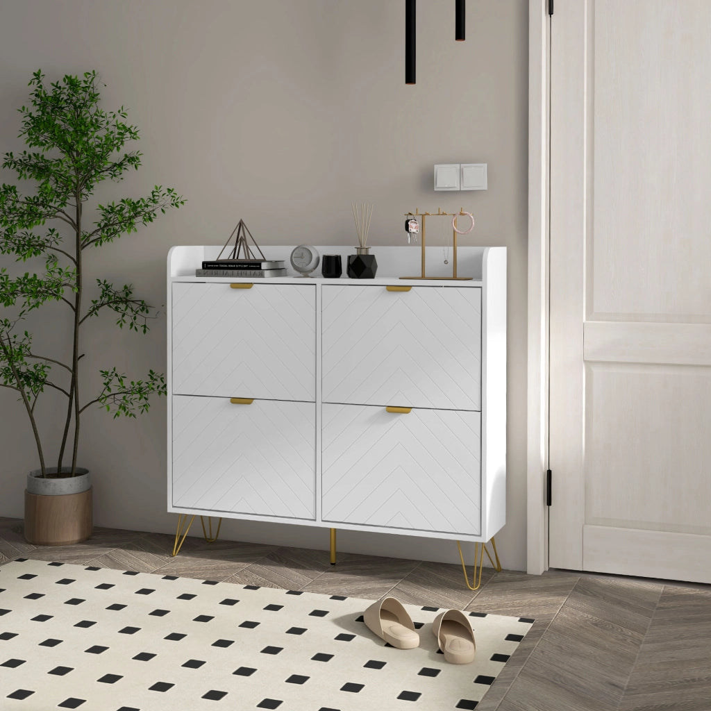 Scarpiera 4 Ante con Ripiano Regolabile ¨C Zephmum ¨C Bianco 106x24x102 cm