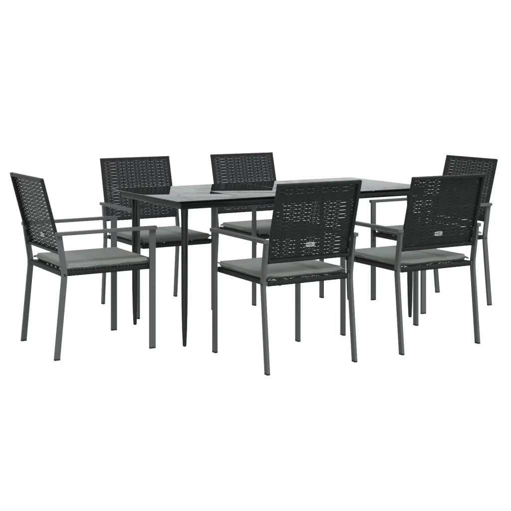 Set Pranzo da Giardino 7 pz con Cuscini in Polyrattan e Acciaiocod mxl 76616