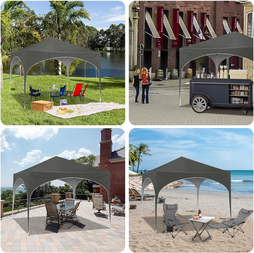 Gazebo da Giardino Richiudibile 3x3m Gazebo Esterno in Ferro Regolabile in Altezza Tendone con Soffitto Semicircolare Pieghevole Protezione Solare, Tende per eventi Facile da Montare Grigio