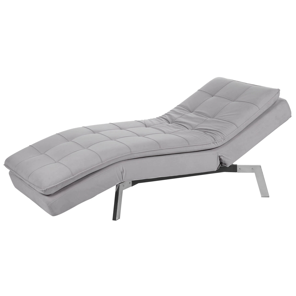 Chaise longue Velluto Grigio Chiaro capitonné Schienale e Gambe Regolabili Modern Glam