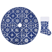 Gonna Albero Natale Raffinata con Calza-Decorazioni natalizie Blu Tessuto 122 cm