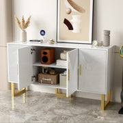 Credenza moderna di lusso con 4 ante, ripiani regolabili, porte lucide strutturate e dettagli oro, bianca 150 × 40 × 82 cm