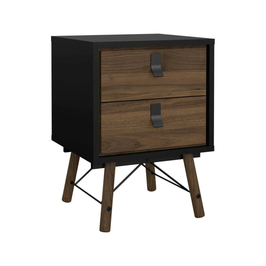 Comodino Jean, Comò basso, Tavolino da notte, Mensola da letto, 43x40 h60 cm, Nero e Noce