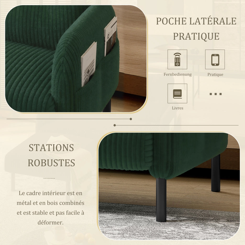 Divano a due posti con cuscini comodi - Zephmum- Schienale alto, tasche laterali, piedi in metallo
