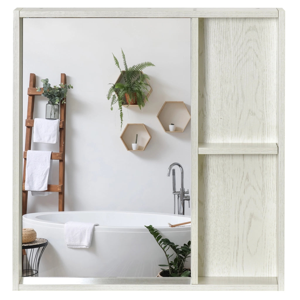 Armadietto Bagno con Specchio e Ripiani ¨C zephmum ¨C 63x15x65 cm Bianco