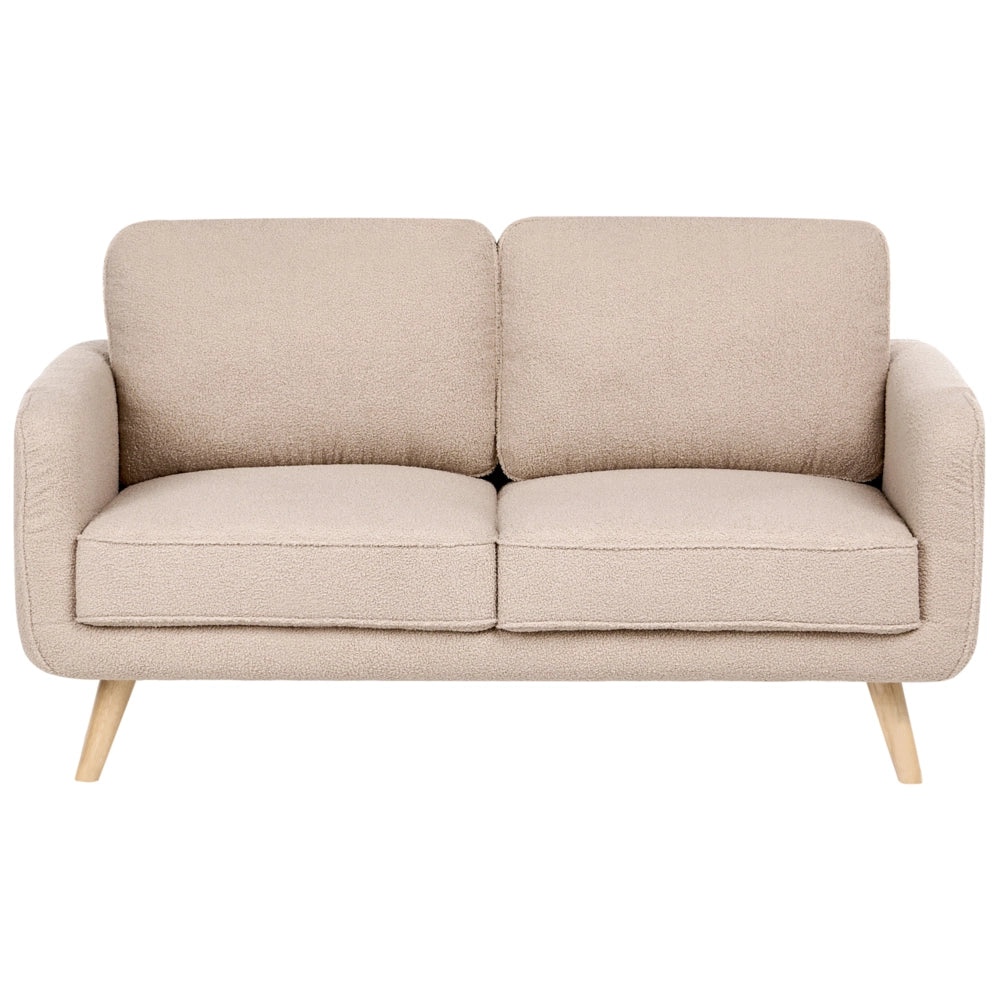 Set da soggiorno 4 posti con divano a 2 posti e poltrone in bouclé beige, gambe in legno di quercia, stile tradizionale