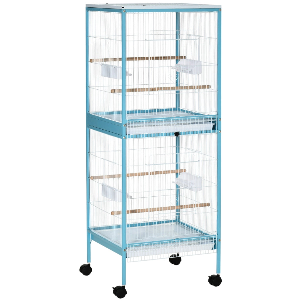 Voliera Gabbia per Uccelli 51,5x50x140 cm in Acciaio Azzurro