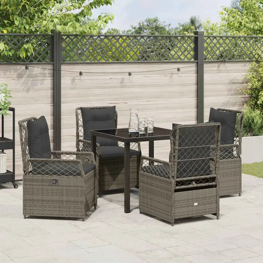 Set da Pranzo per Giardino 5 pcs Grigio polyrattan