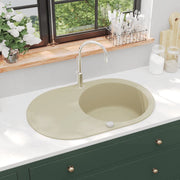 Lavello da Cucina in Granito Vasca Singola-Lavandino-Lavabo Ovale Beige