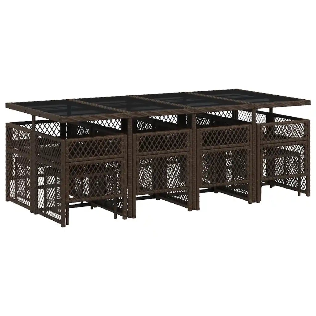 Set da Pranzo da Giardino 13pz con Cuscini Marrone Polyrattan 3210801