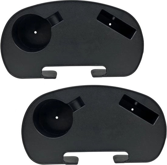 Porta bicchieri pieghevole 2 in 1 per sdraio esterno, tavolo pieghevole in materiale resistente, sdraio da spiaggia informale con tasca per telefono, porta bicchieri, piastra di fissaggio - nero