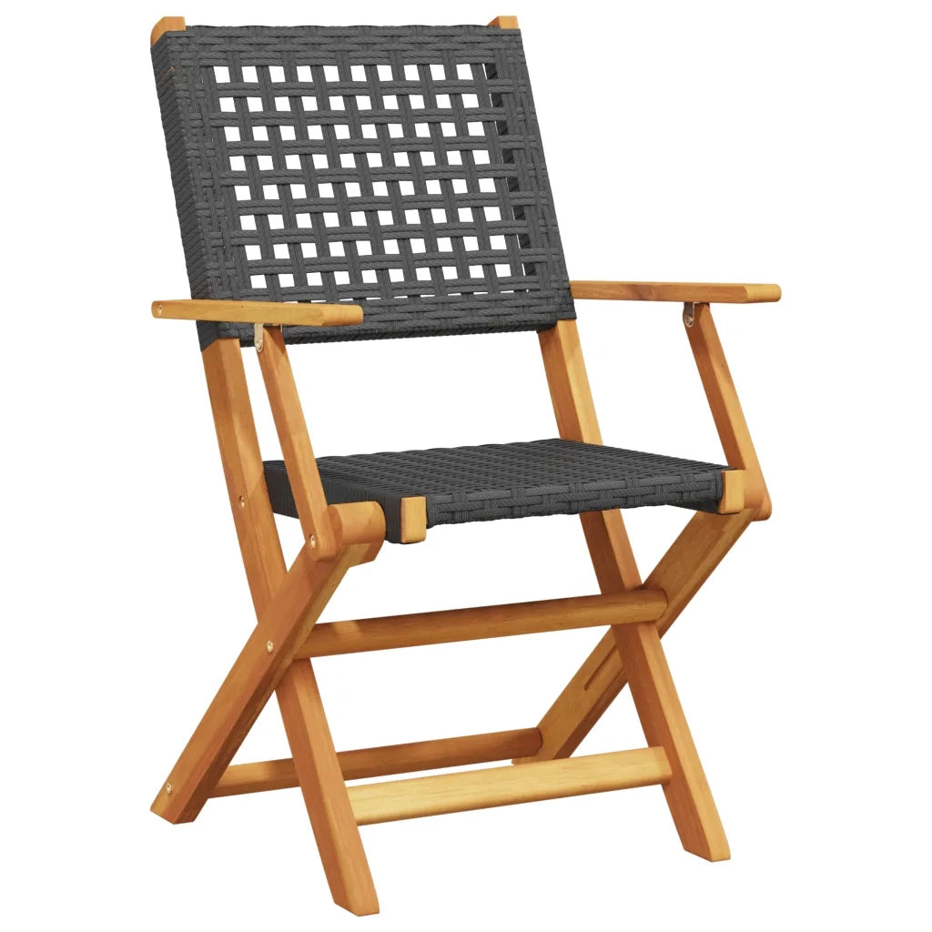 Set da Bistrot 3 pz Nero in Polyrattan e Legno Massello 3281850