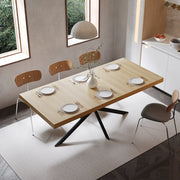Tavolo allungabile rettangolare con vano contenitore e base in metallo per cucina e sala da pranzo naturale 140 × 80 × 76 cm