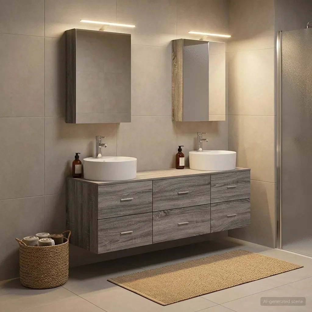 Set di mobili per il bagno 5 pcs Sonoma grigio 3406876