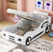 Letto auto bambini 90x200 cm con rete a doghe e contenitore; PU; bianco
