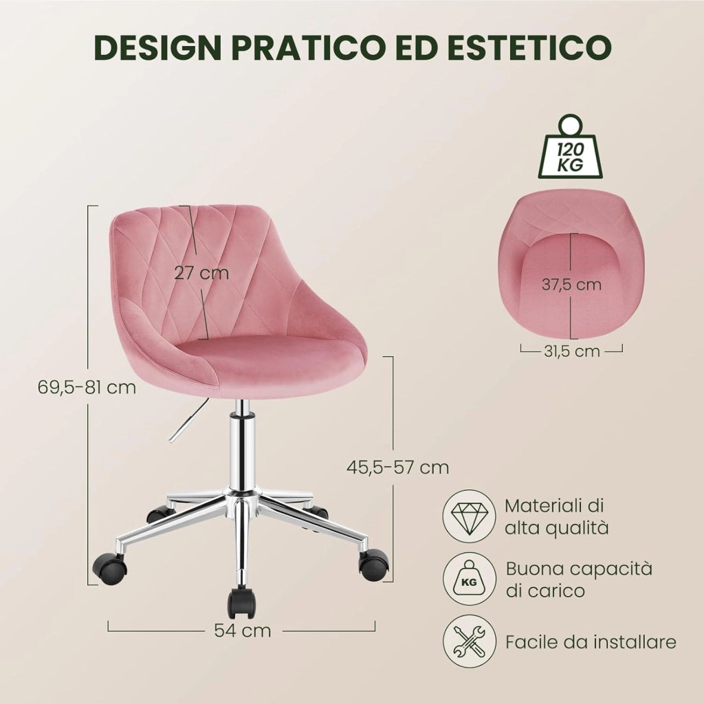 Sedia da Scrivania Moderna, Sgabello Regolabile Senza Braccioli, per Camera da Letto Studio Soggiorno, Rosa