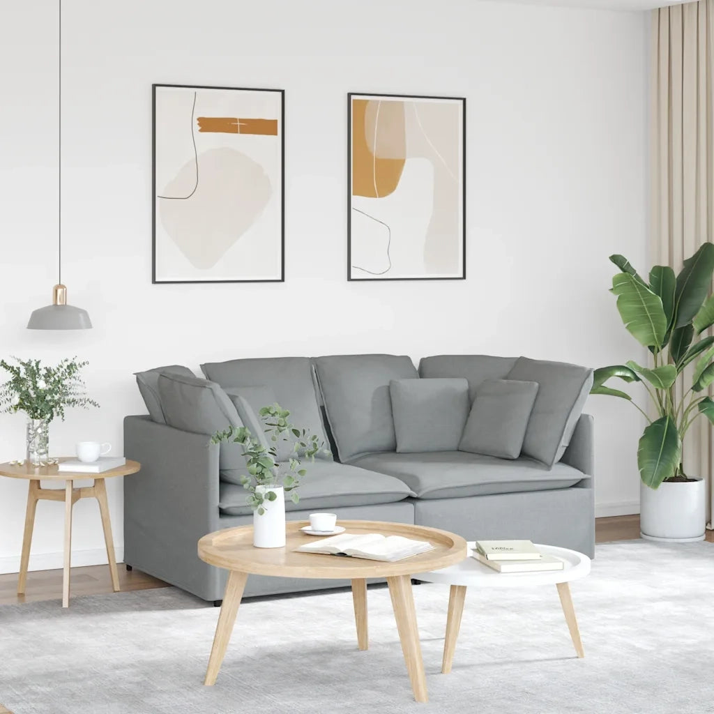 Divano Modulare con Cuscini-Sofa Modulare-Divanetto in Tessuto Grigio Chiaro