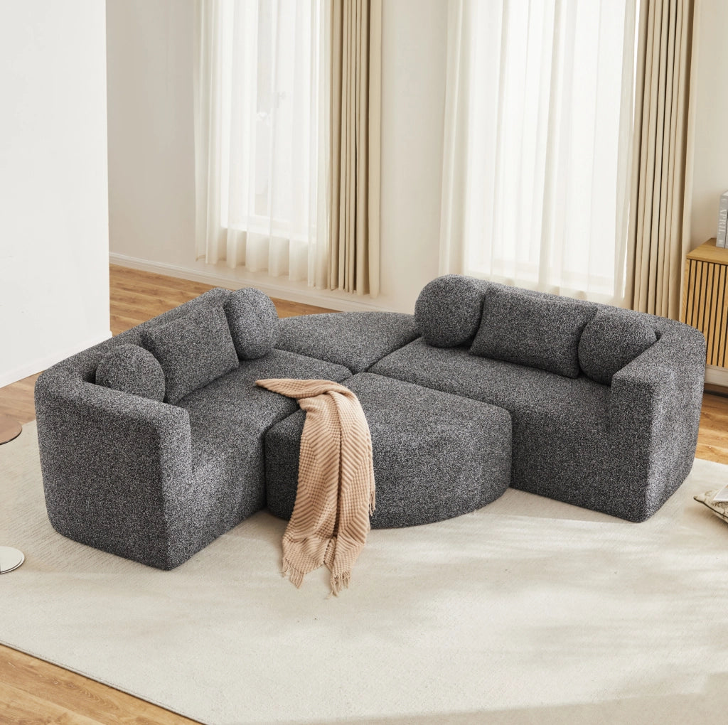 Divano angolare modulare 292x165x68 cm in ciniglia nera, trasformabile -