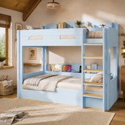 Letto a castello 90x200 cm con USB e vani portaoggetti; blu