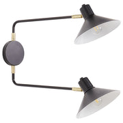 Lampada da parete in acciaio nero a 2 luci con paralumi a tamburo regolabili con elementi dorati Soggiorno moderno industriale Camera da letto