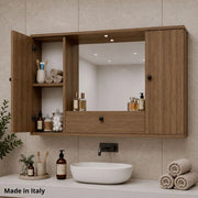 Mobile bagno pensile 3 ante con Specchio colore noce naturale 93x14x61H