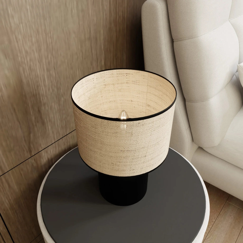 Lampada Da Tavolo Nordica Enlil 1 Luce In Acciaio E Rattan