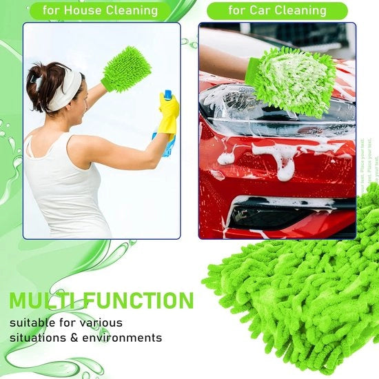 Set di pulizia per auto da 2 pezzi con manubrio lungo, spugna, detergente interno e protezione contro le abrasioni - Verde