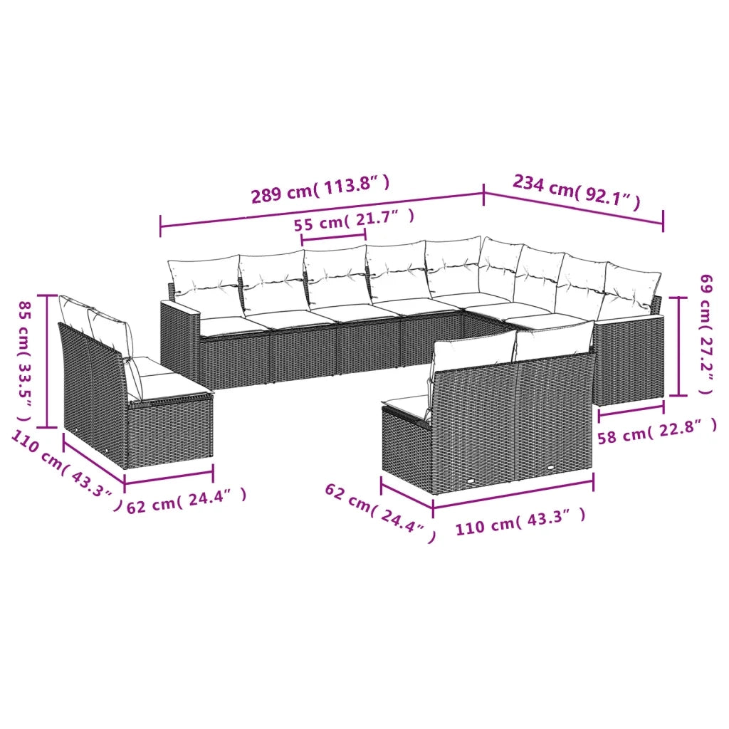 Set Divani da Giardino 12 pz con Cuscini Grigio in Polyrattancod mxl 89956