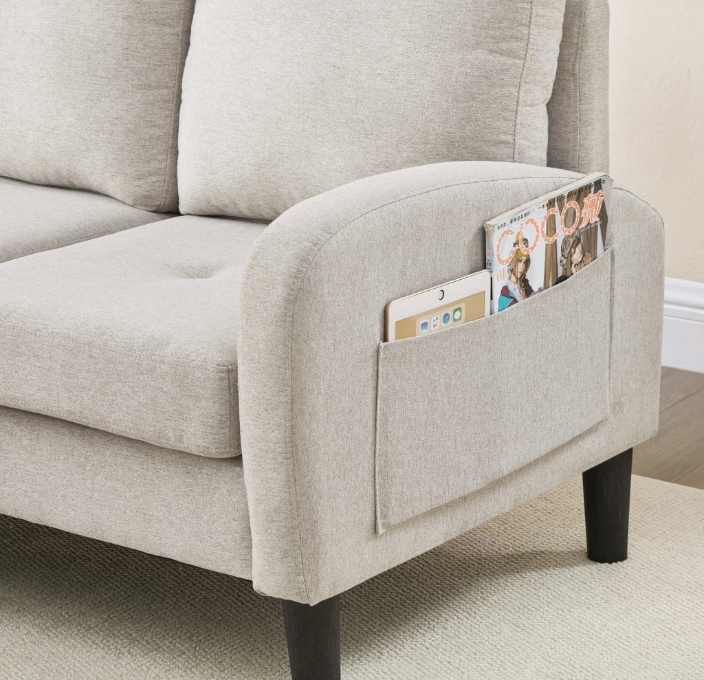 Divano angolare modulare 166x118x77 cm con chaise longue reversibile; imbottitura in schiuma; beige grigio e bianco