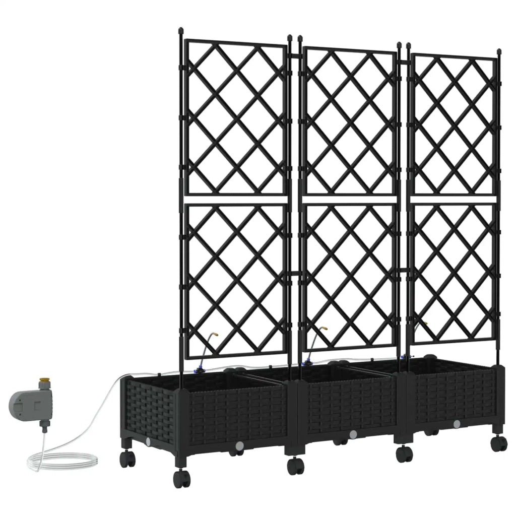 Vaso da Giardino con Irrigazione e Ruote 3 pz Nero PP 3423087