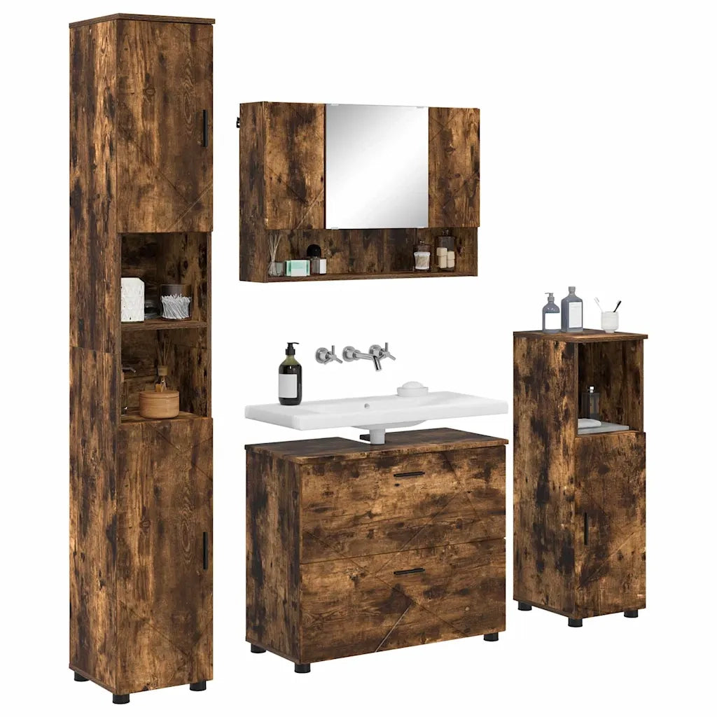Set di mobili per il bagno con cassetto 4 pcs Rovere fumé 3393048