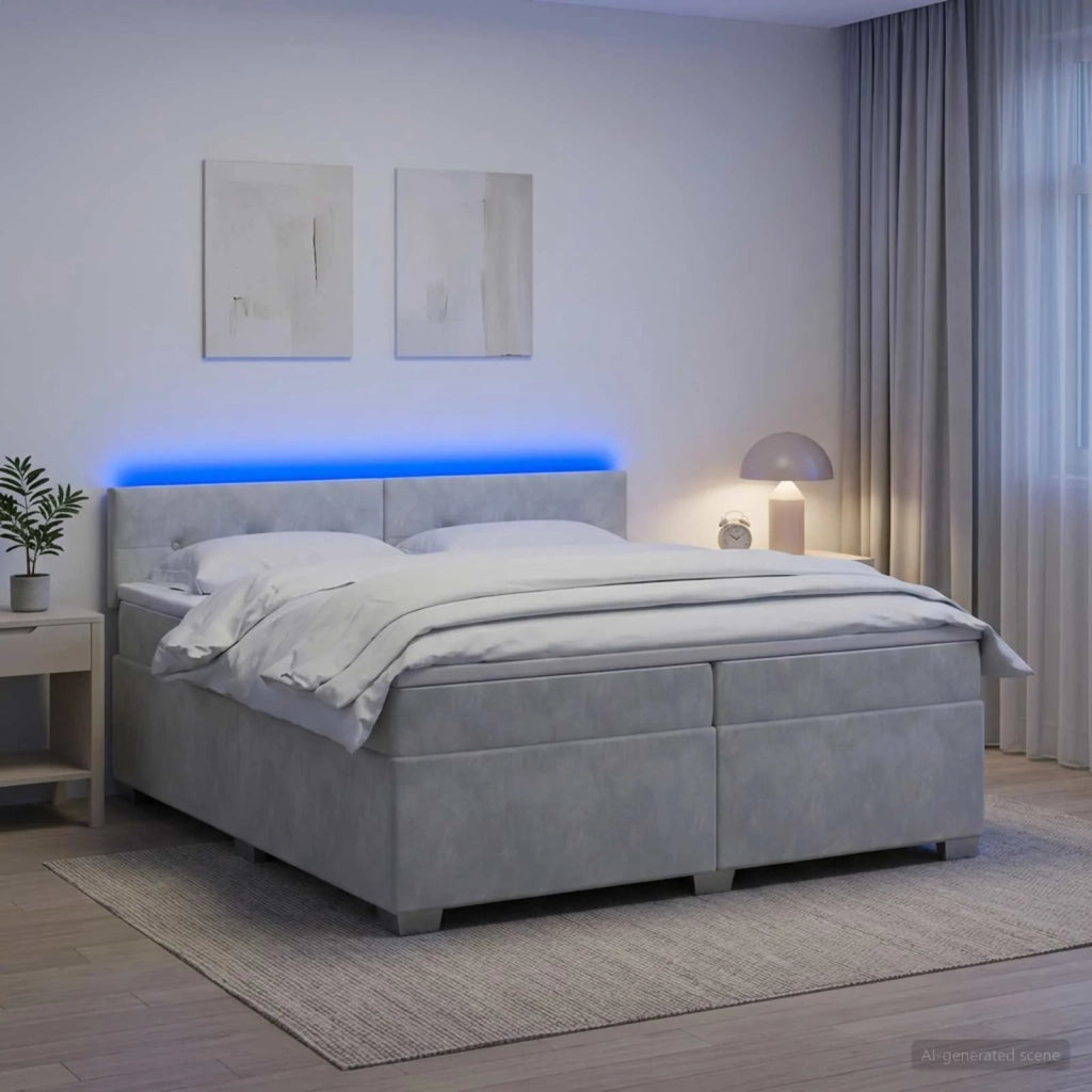 Letto con Box Spring, Materasso e LED Grigio Chiaro Velluto 3452246