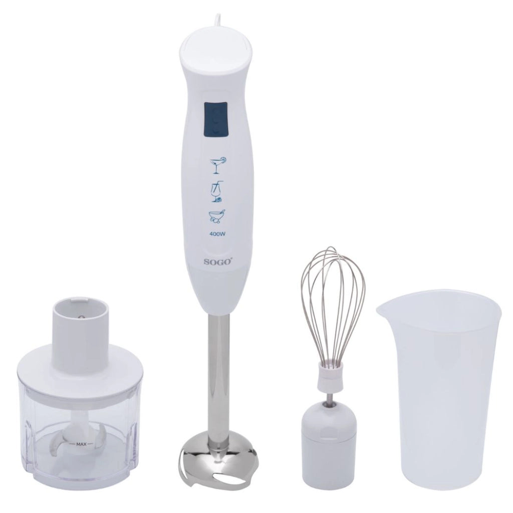 Frullatore a immersione elettrico 400W, tritatutto 300ml, frusta montapanna, bicchiere graduato 700ml cucina - SOGO