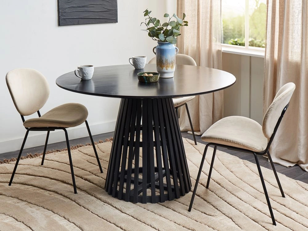Tavolo da pranzo rotondo moderno per 4 persone 120 cm in legno d'acacia nero stile moderno contemporaneo sala da pranzo