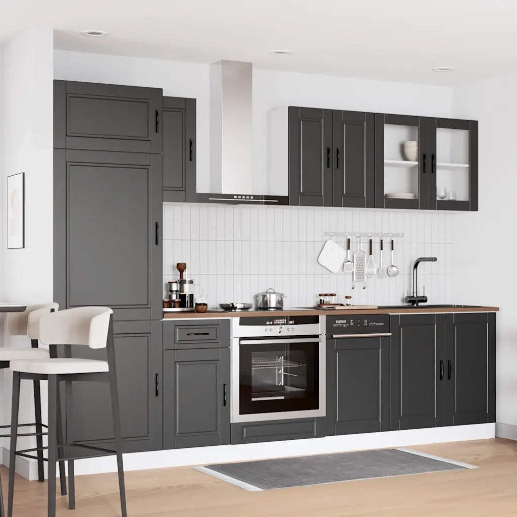 Set Mobili da Cucina 8 pz Kalmar Neri Legno Multistrato