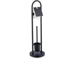 Porta WC con coperchio - spazzola per il water con porta - in acciaio inossidabile - verticale - nero