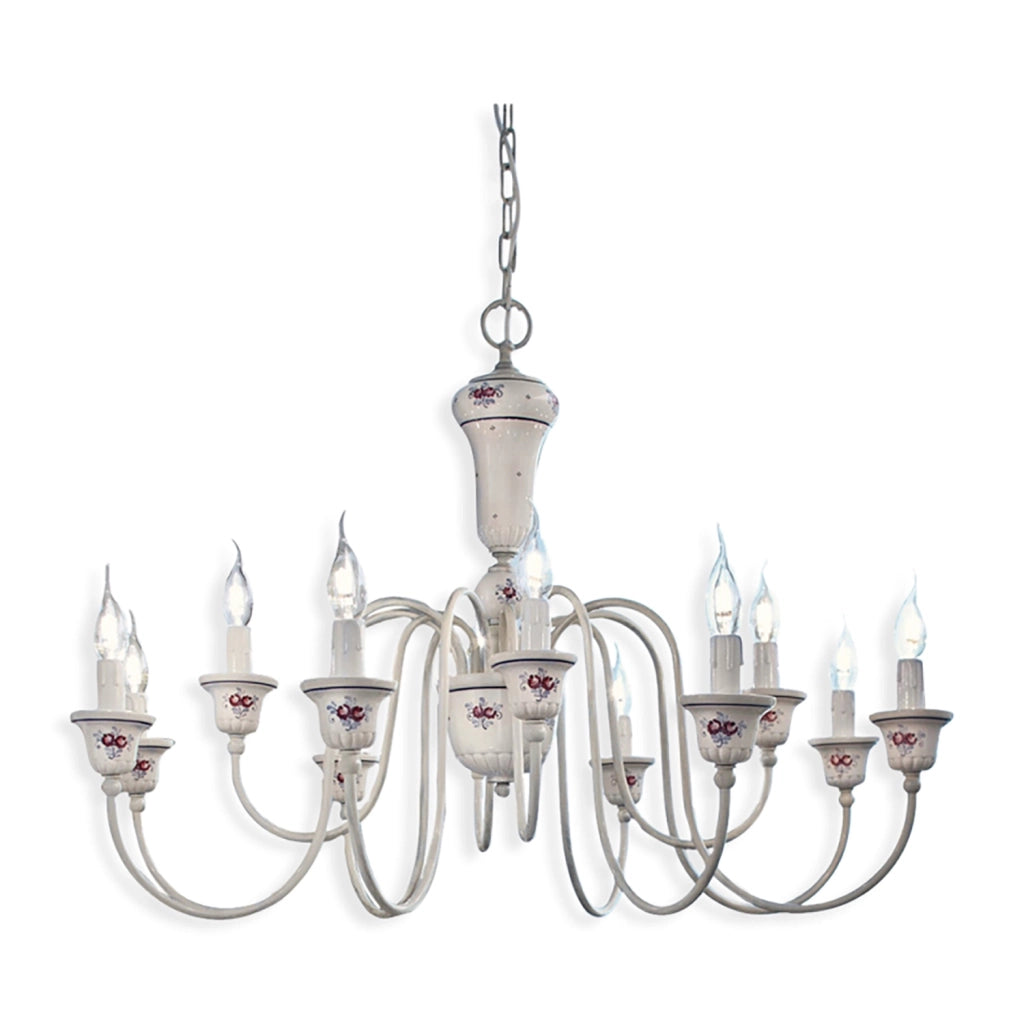 Lampadario Classico Sanremo Metallo Ceramica Bianco Filo Blu 12 Luci E14