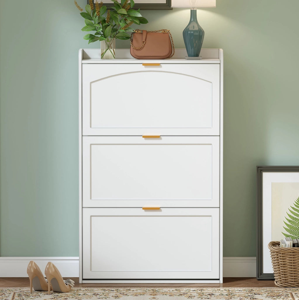 Scarpiera salvaspazio bianca 76x23x118 cm con struttura a 3 livelli
