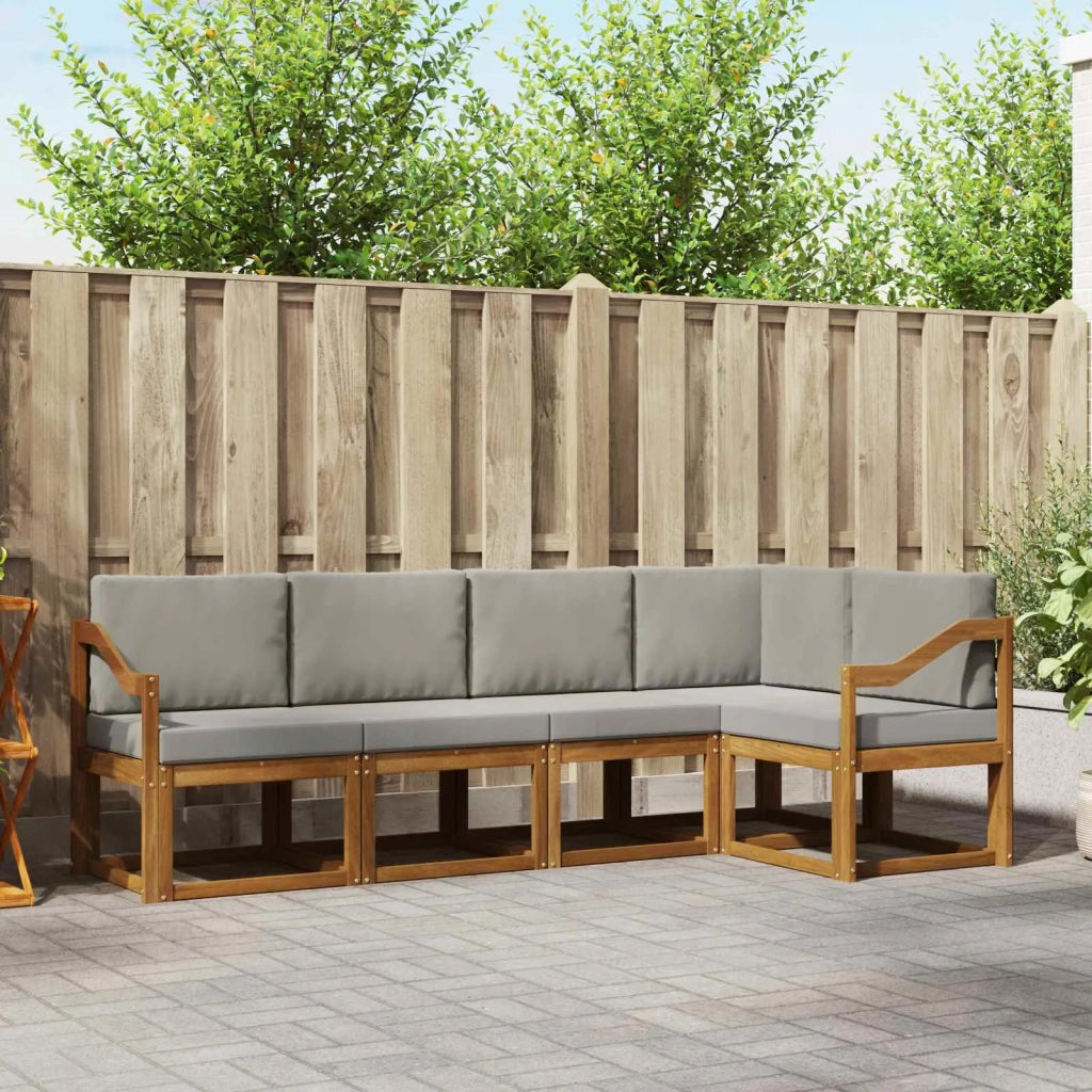 Set di divani da esterno 5 pcs Grigio Naturale e Chiaro
