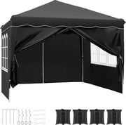 Gazebo Pieghevole 3x3 Impermeabile con 4 PCS Sacchi di Sabbia, UV 50+ 4 Pareti Laterali, Tenda da Campeggio, Giardino, Festival e Feste Nero