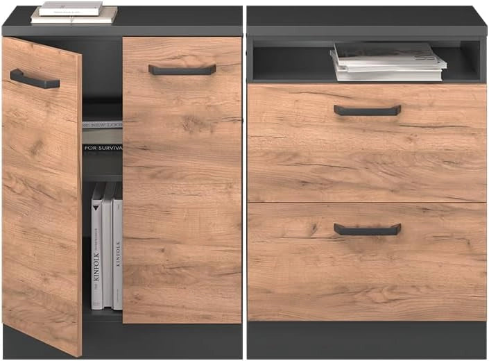Set di mobili sottotetto Rion, Quercia dorata, 120 cm Set di 2 carcasse armadio profondità 60 cm, adatto per il salvaspazio sotto tetti spioventi
