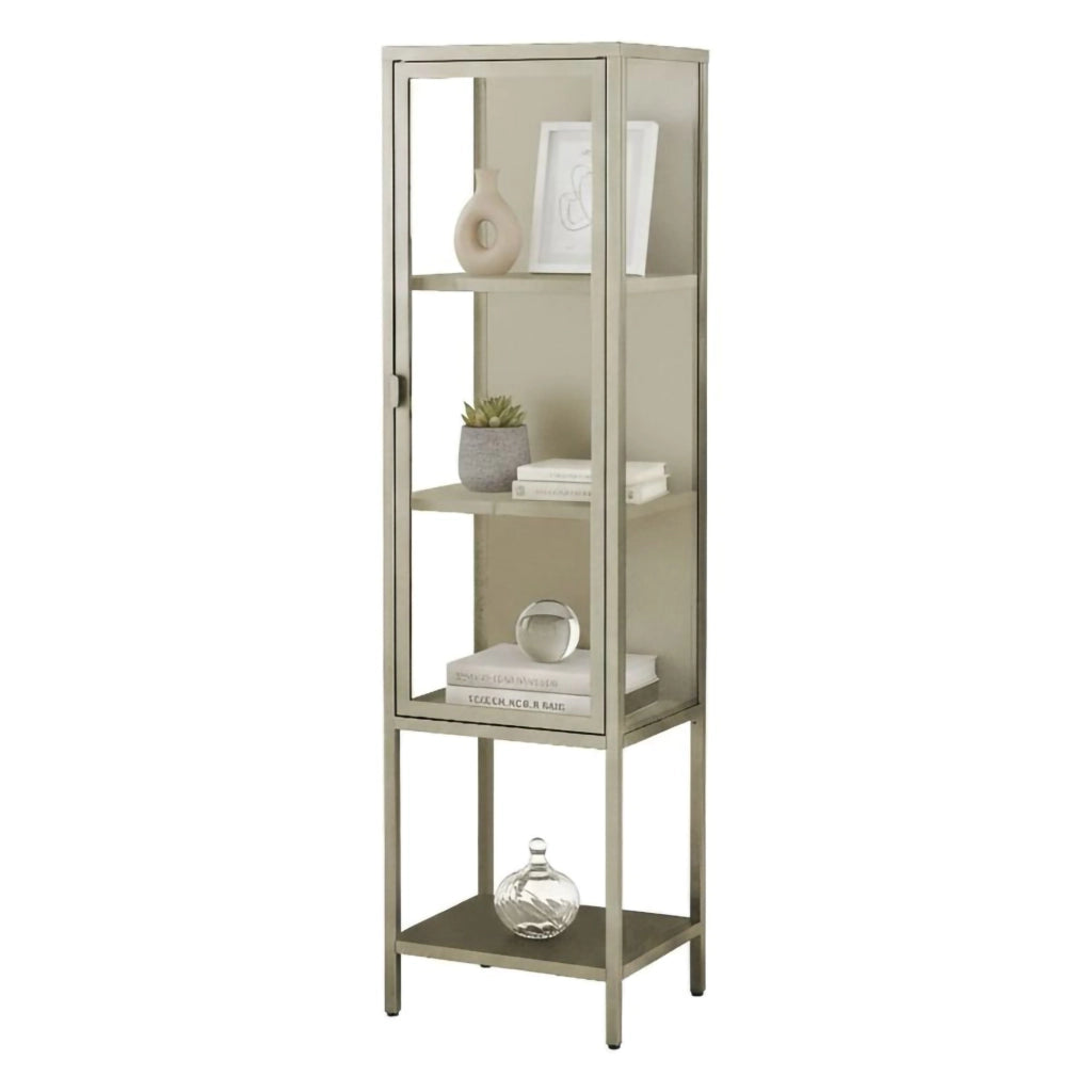 Vetrina Laces, Credenza espositiva, Vetrinetta multiuso, Madia da soggiorno, 42x35 h160 cm, Panna
