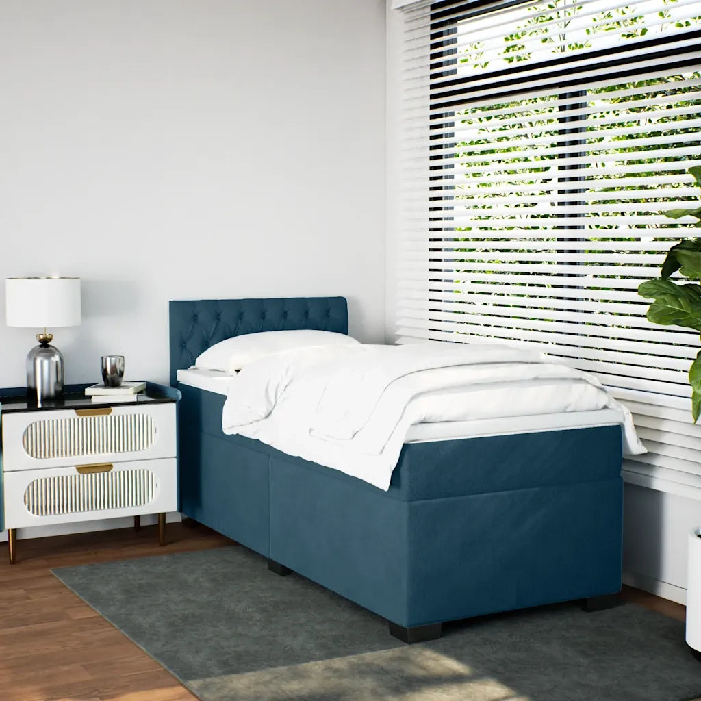 Giroletto a Molle con Materasso Blu Scuro 90x200 cm in Velluto