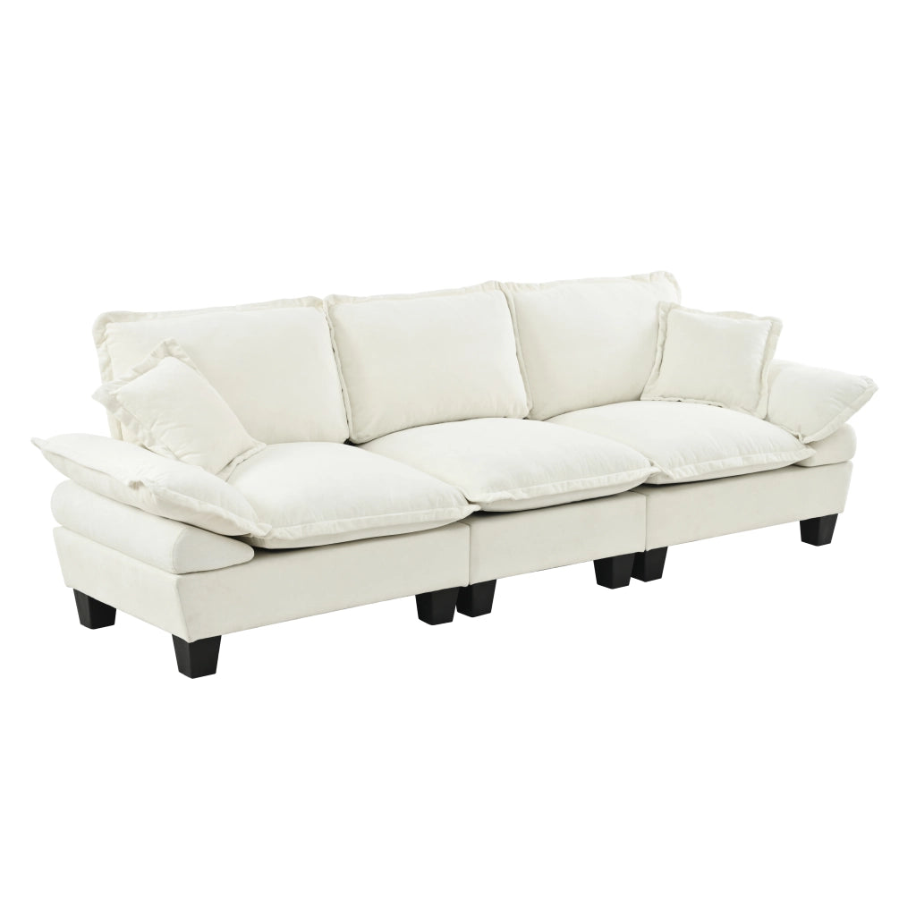 Divano modulare 3 posti con braccioli rimovibili e schienale imbottito in chenille beige