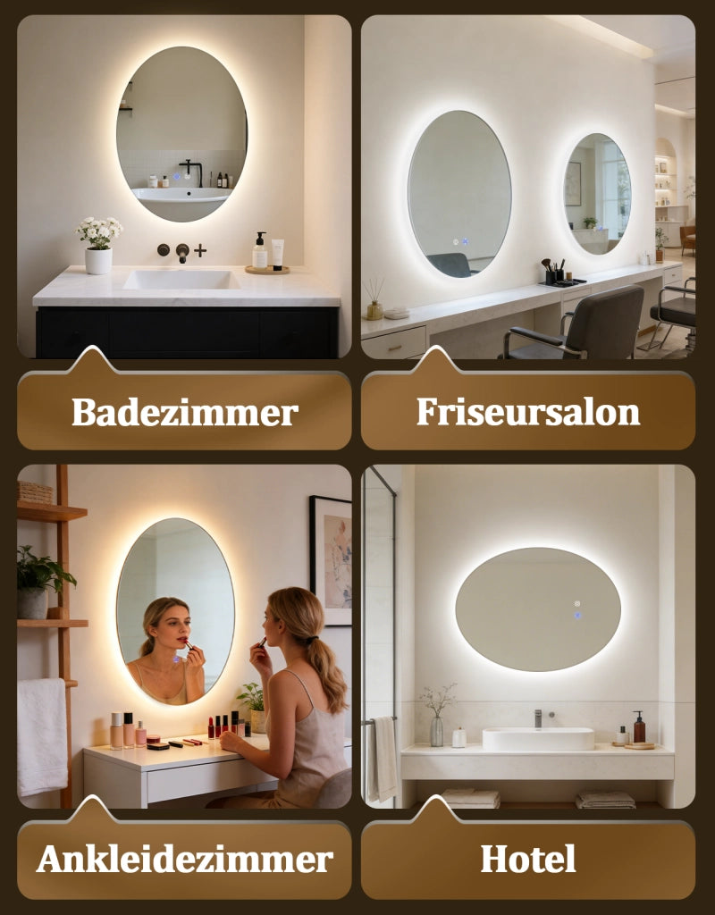 ZMH Specchio da bagno ovale LED 60x80 cm parete IP44 interruttore touch antiappannante dimmerabile 3000K-6500K